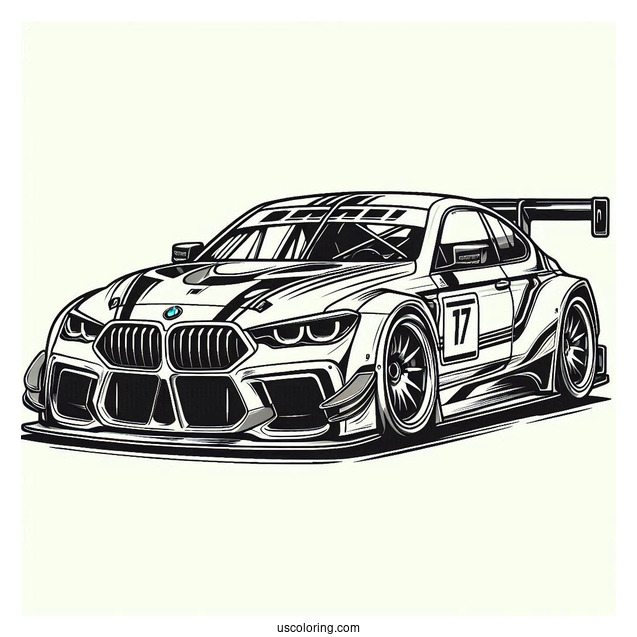 BMW Race Car With Big Spoiler To Color