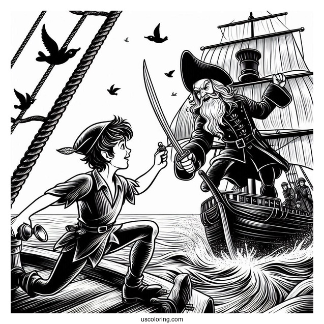 Peter Pan Fighting Captain Hook In Ship