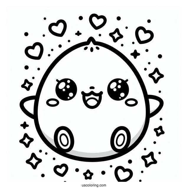 Tamagotchi Coloring Page Of Smiling Mametchi With Hearts And Stars