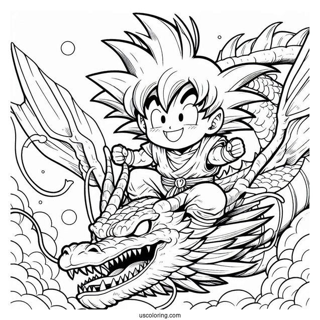 Manga Coloring Page Of Dragon Ball Z Goku Riding Dragon
