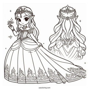 Princess Coloring Page Of Princess Zelda In Gown