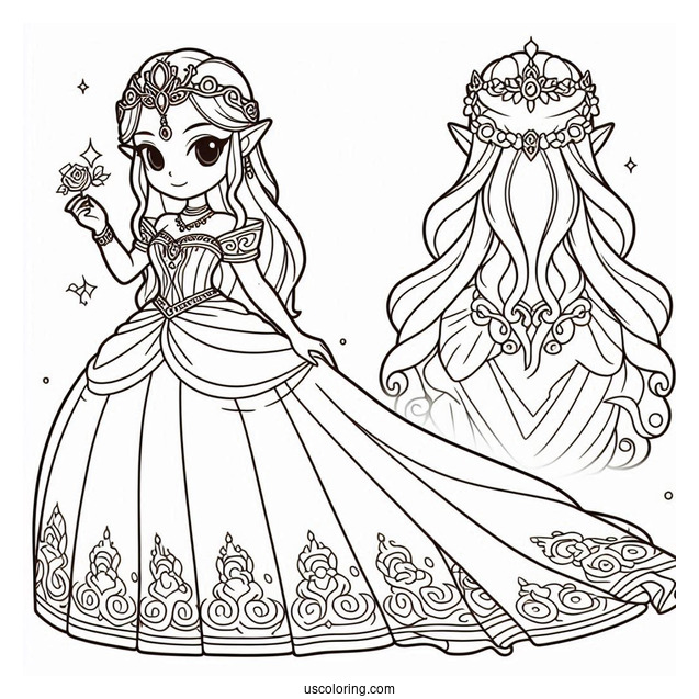 Princess Coloring Page Of Princess Zelda In Gown