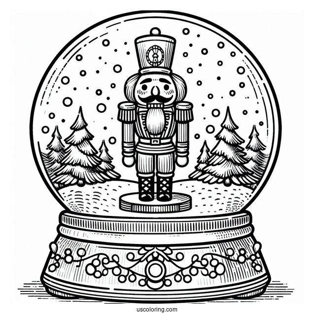 Nutcracker Snow Globe Coloring Page With Snow