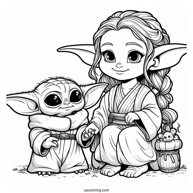 Detailed Coloring Sheet Of Din Djarin And Baby Yoda