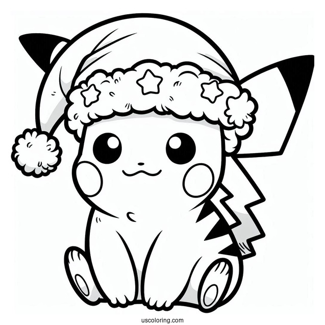 Cute Pikachu Wearing Santa Hat Christmas Coloring Sheet