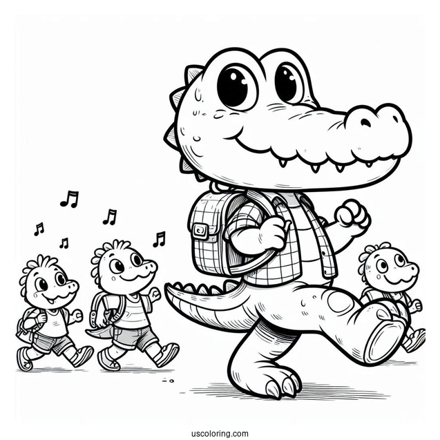 Crocodile Cartoon Character Going To School