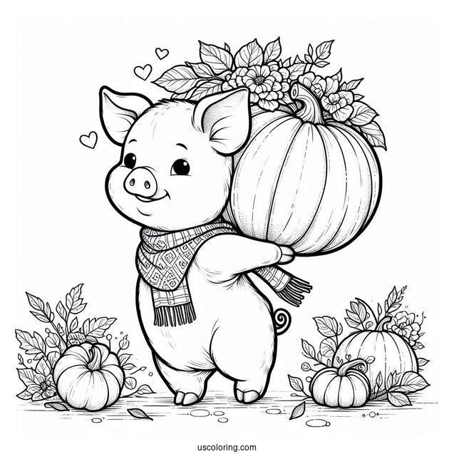 Piglet Carrying A Large Pumpkin Coloring Page For Kids