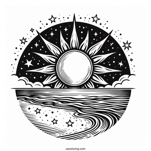 Big Sun Shining Over The Beach