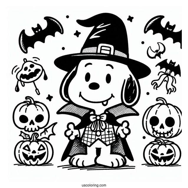 Halloween Vampire Themed Snoopy To Color