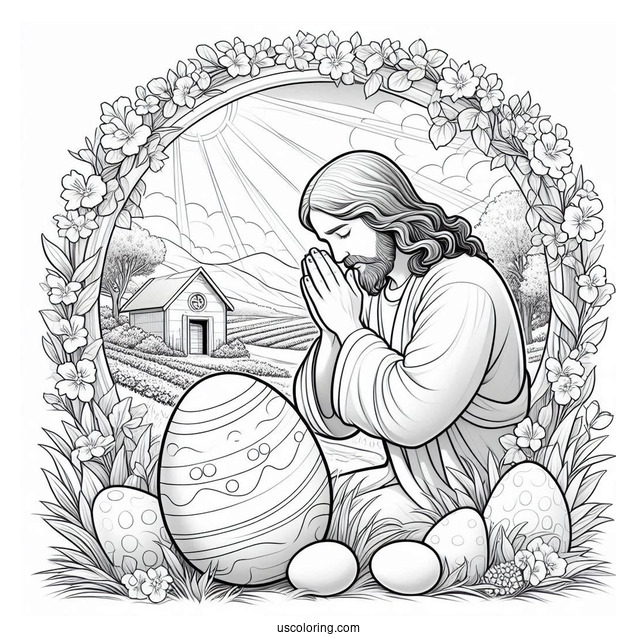 Jesus Praying In Garden With Easter Egg Coloring Page
