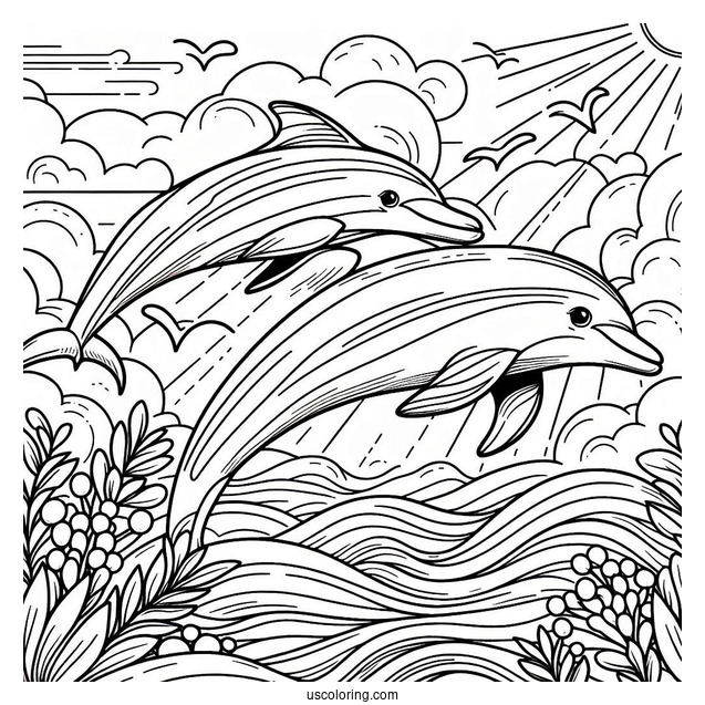 Two Striped Dolphins Swimming In Ocean