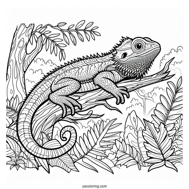 Lizard Coloring Page of Bearded Dragon Lizard In Jungle