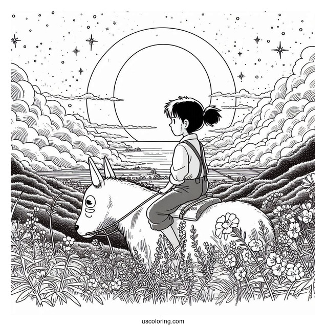 Studio Ghibli Coloring Page of Grave Of The Fireflies Setsuko On Seita's Back