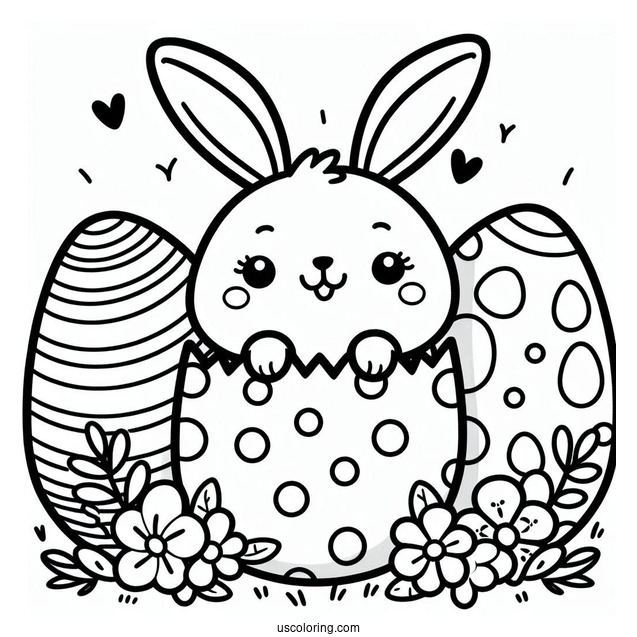 Happy Easter Bunny Popping Out Of Egg Coloring Page