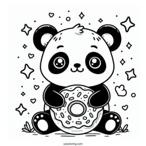 Panda Coloring Page Donut Treat with Ears and Face For Preschoolers