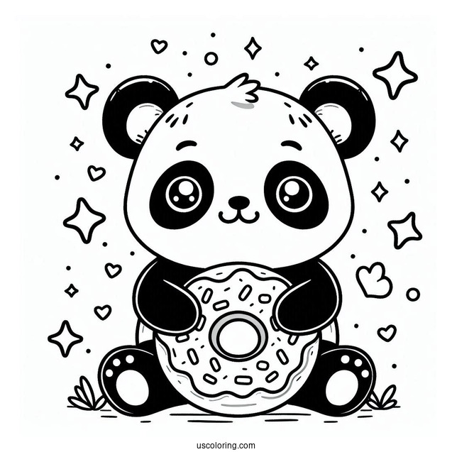 Panda Coloring Page Donut Treat with Ears and Face For Preschoolers