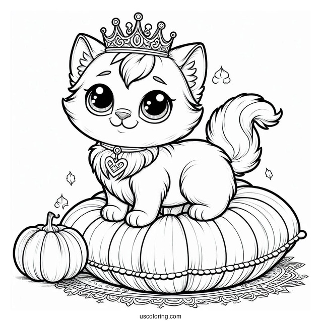 Palace Pets Coloring Page Of Pumpkin With Crown Standing On Cushion
