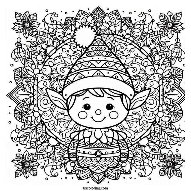Elf Inside A Festive Christmas Mandala Coloring Page