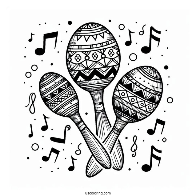 Music Coloring Page Of Maracas With Geometric Print For Kids