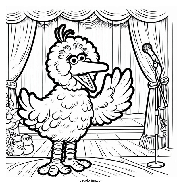 Big Bird Waving On Stage Coloring In