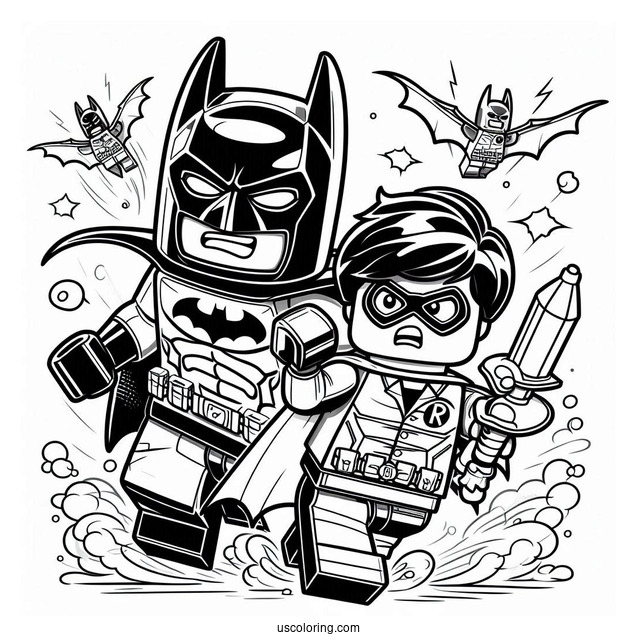 Lego Batman And Robin Fighting Crime Coloring
