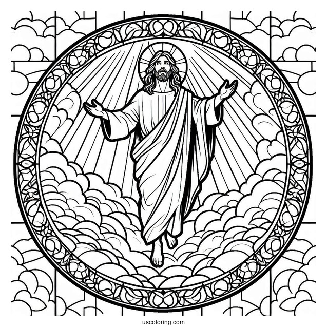 Jesus Coloring Page Ascending To Heaven Stained Glass