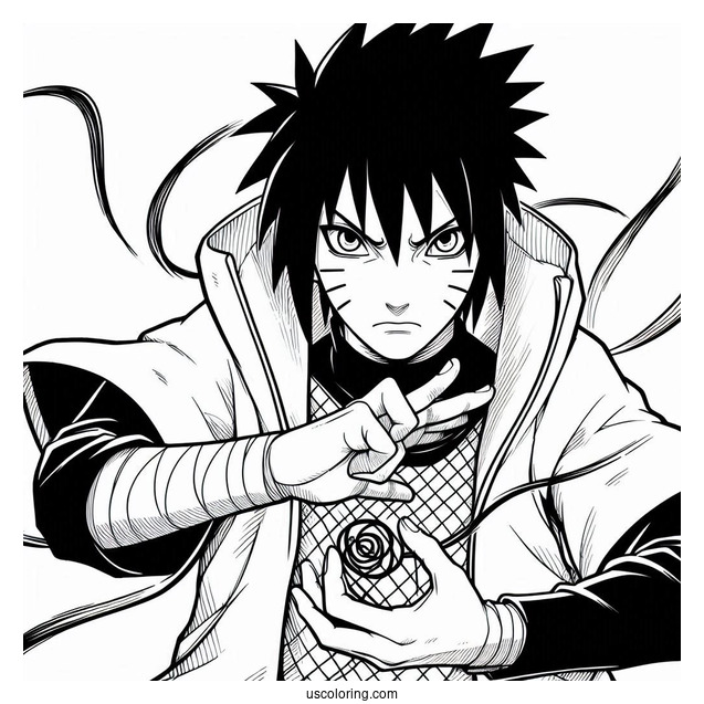 Sasuke Coloring Page Performing Ninjutsu With Curse Mark