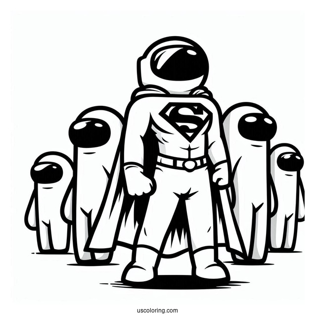 Among Us Superman Themed Coloring Page