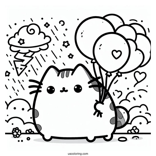 Stormy And Pusheen Holding Balloons To Color