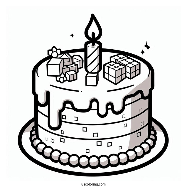 Easy Minecraft Cake Coloring Sheet