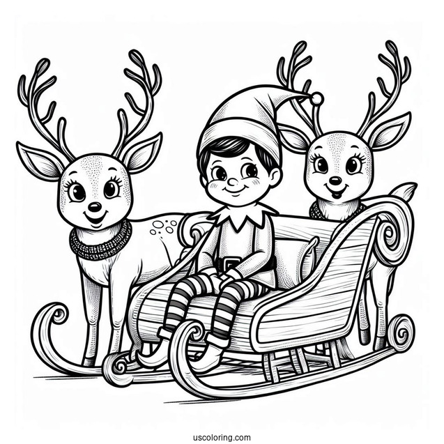 Elf On The Shelf With Reindeer And Sleigh