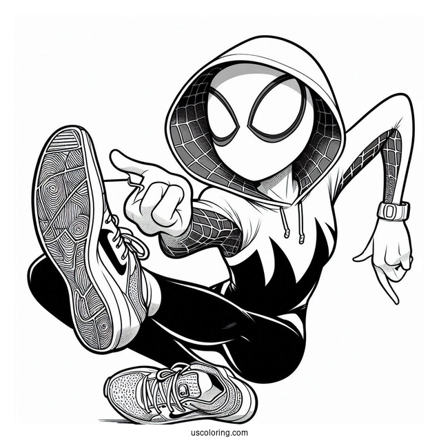 Miles Morales And Spider-Gwen Coloring Page Wearing Nikes