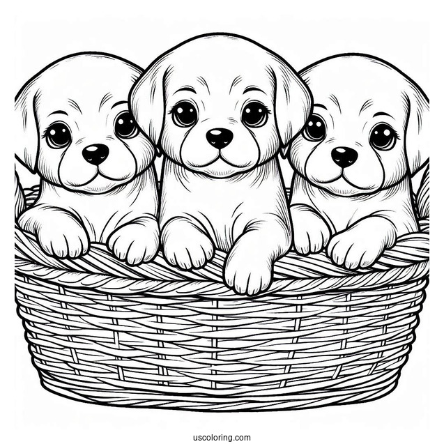 Three Puppies In Basket