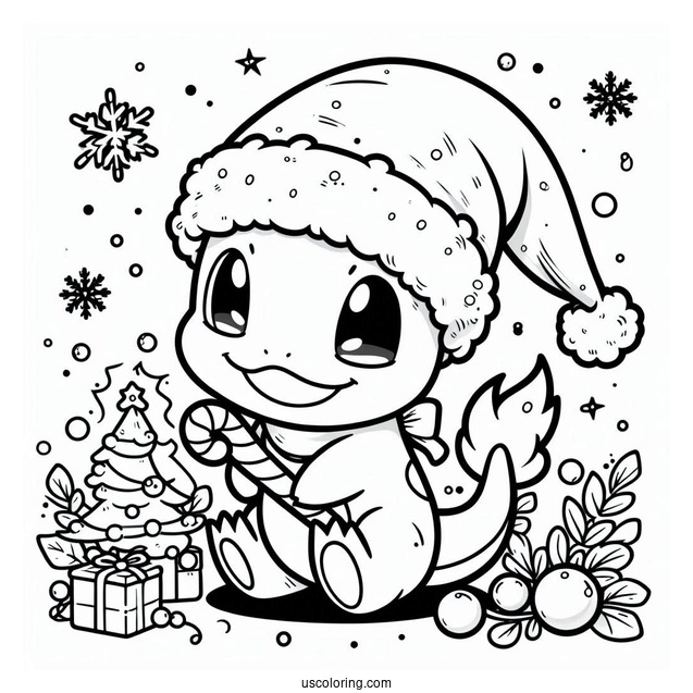 Pokemon Christmas Coloring Page Cute Charmander In Santa Hat For Preschoolers