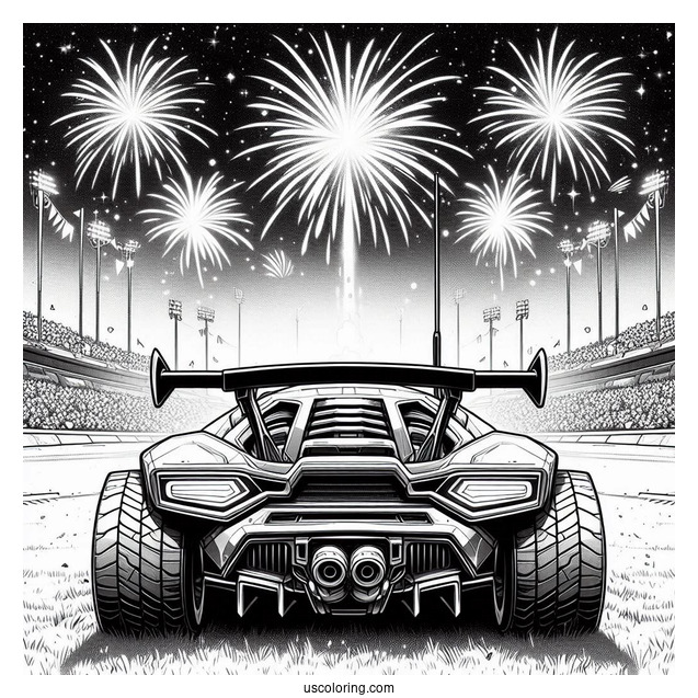Rear View Of Rocket League Coloring Page Breakout Type S With Fireworks In The Sky