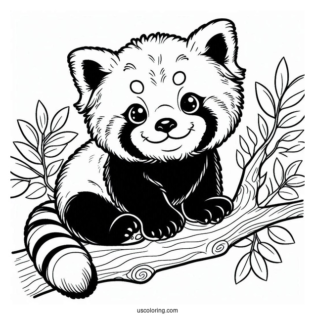 Red Panda Sitting In Tree To Color
