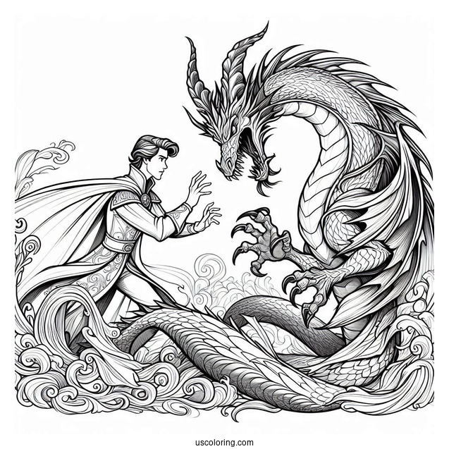 Prince Phillip Fighting Maleficent Dragon To Color