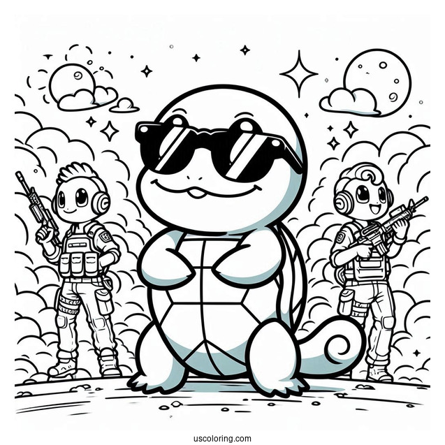 Squirtle Coloring Page Of Squad Member With Sunglasses
