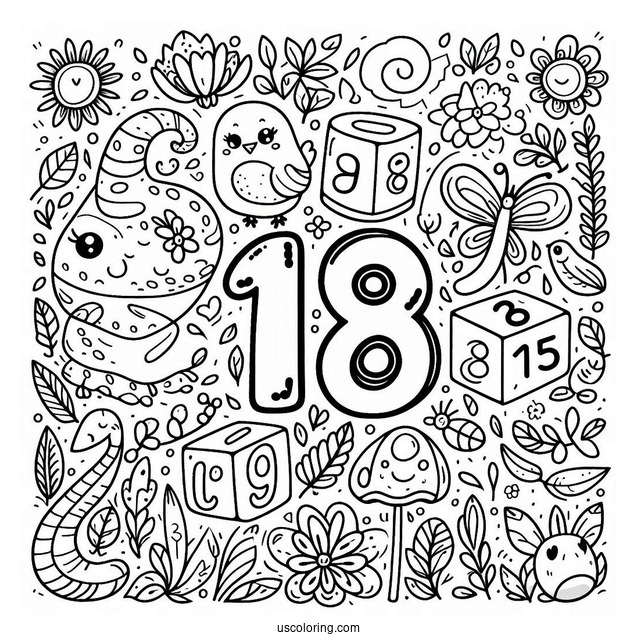 Simple 18 Numberblocks Coloring Page For Kids