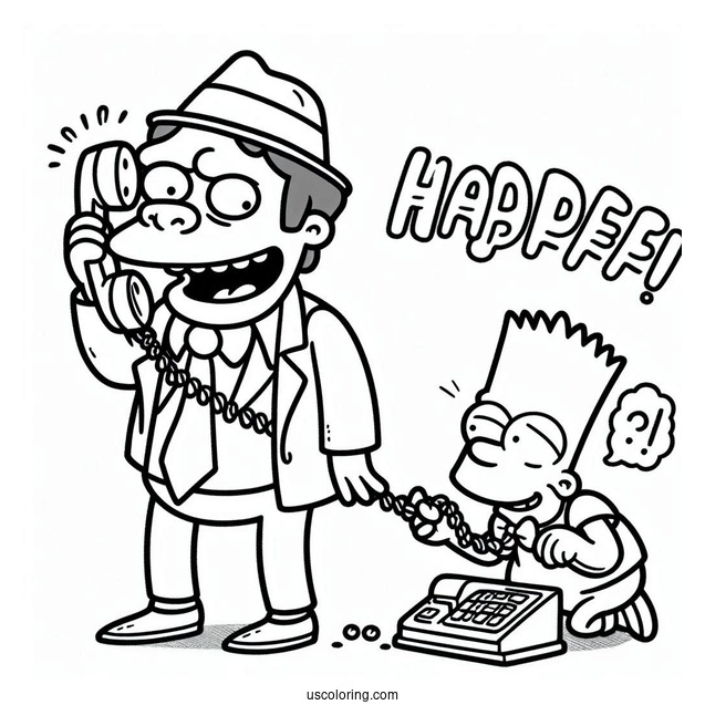 Simpsons Coloring Pages Of Moe Using His Prank Phone