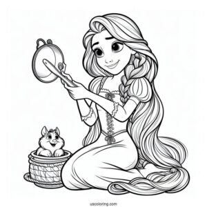 Rapunzel Holding Pan With Pascal To Color
