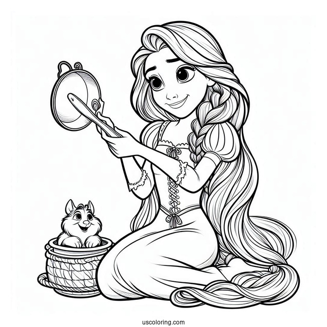 Rapunzel Holding Pan With Pascal To Color