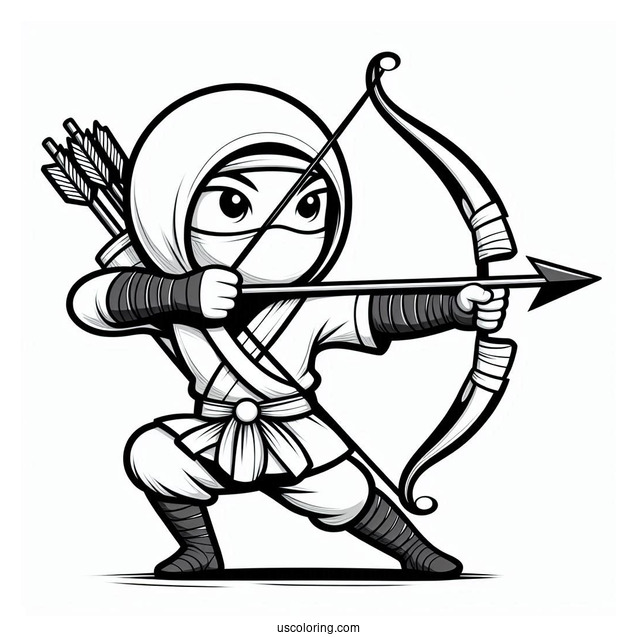 Ninja Shooting An Arrow Coloring Sheet For Kids