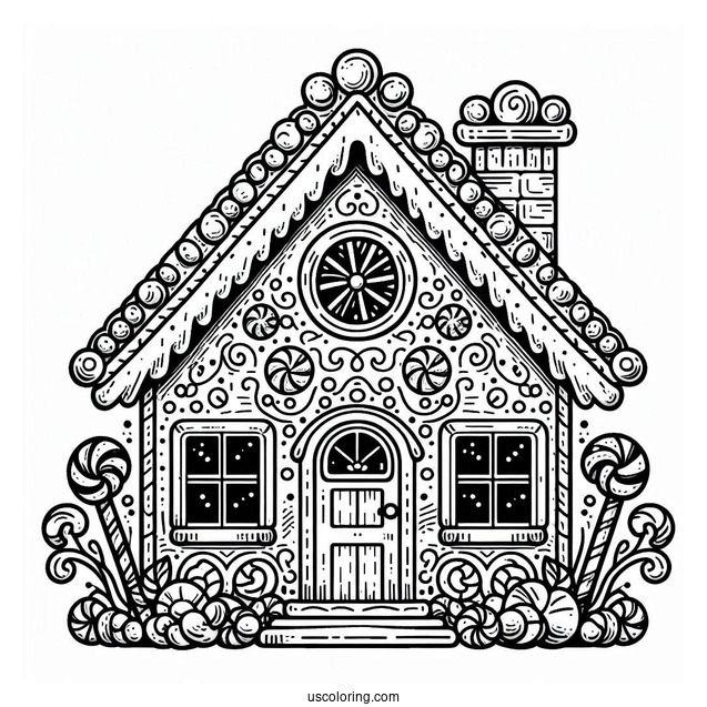 Candy Gingerbread House Coloring Sheet