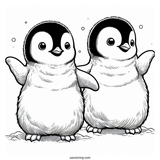 Two Baby Emperor Penguins Coloring Sheet