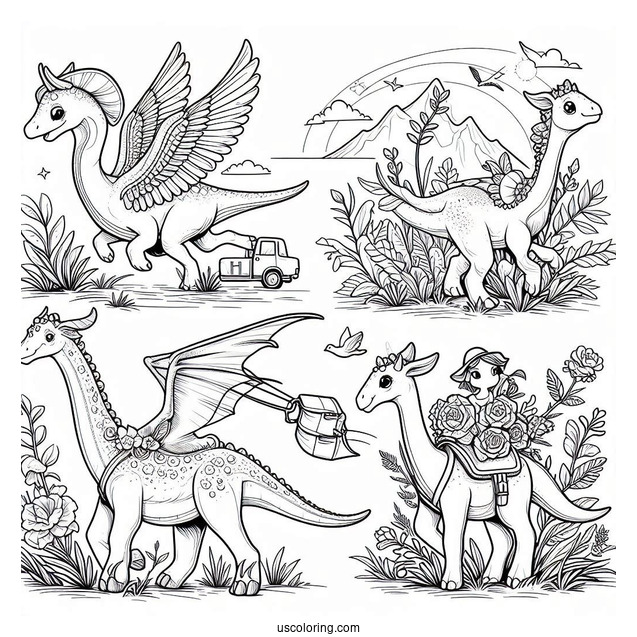 Parasaurolophus Coloring Page Pack Traveling Together