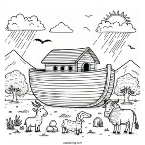 Cute Noah's Ark Coloring Page For Preschoolers
