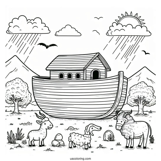 Cute Noah's Ark Coloring Page For Preschoolers