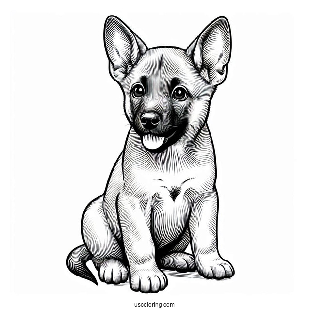 Belgian Malinois Puppy With Perked Ear Coloring Page