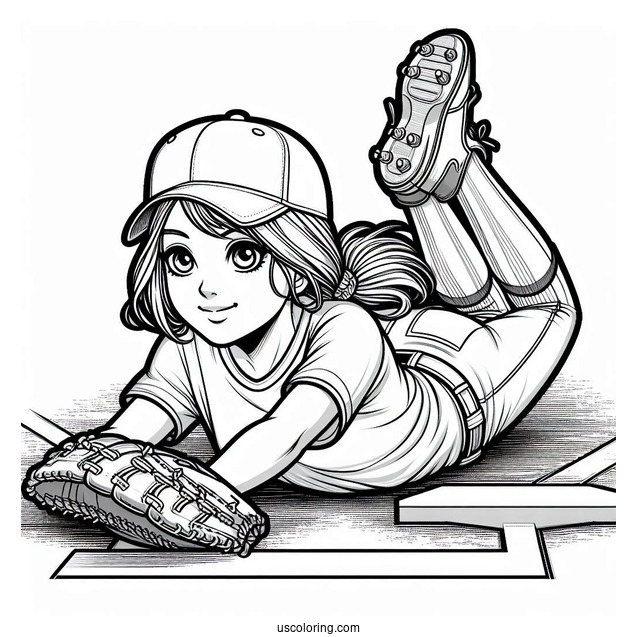 Baseball Coloring Page Of Player Sliding into Home Plate For Kids